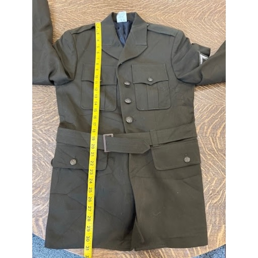 Vtg US Army Officer Style Ike / Service Jacket Heritage Green Size 37S-C Belted - Picture 6 of 9